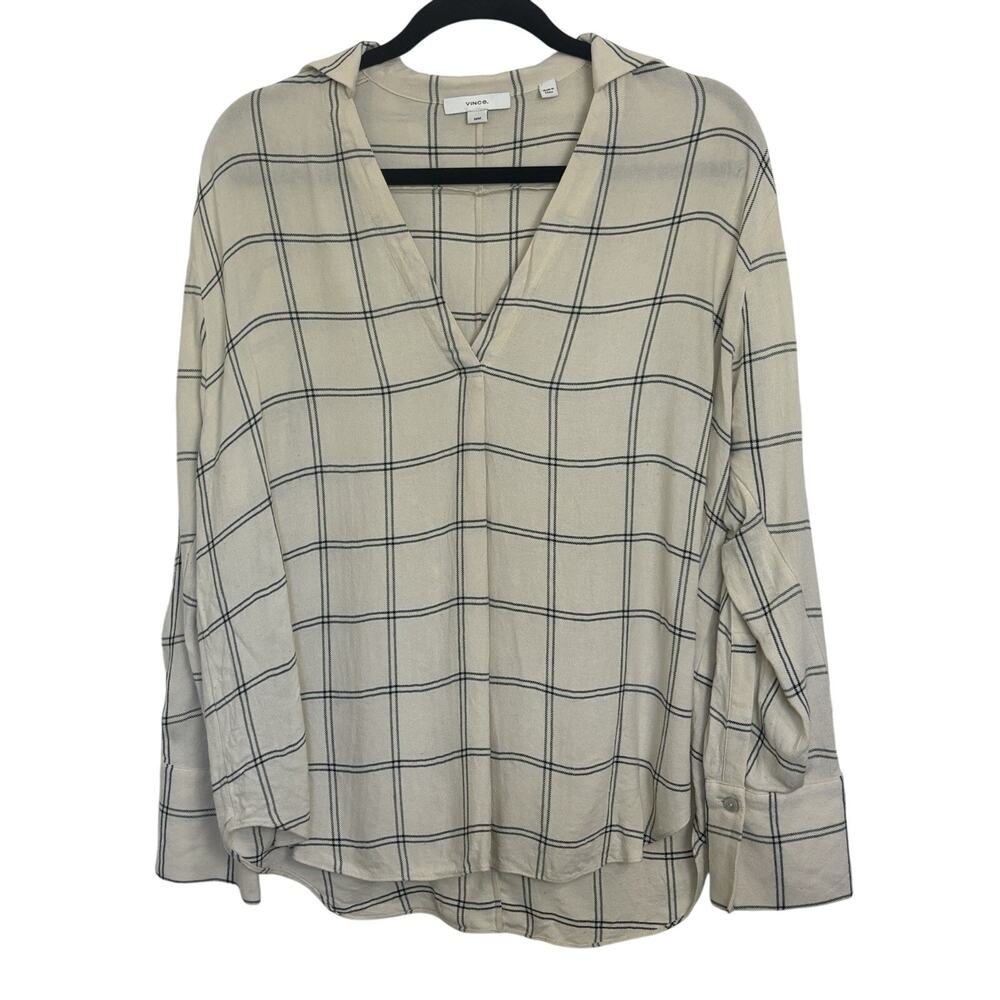 Vince Wool Blend Cream Plaid Flannel Long Sleeve Size Medium Contemporary
